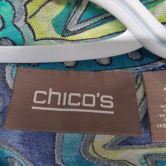 Chico's Jacket Blue Green Abstract Artsy Burnout Open Psychedelic Shacket 2 (L) - Picture 10 of 14